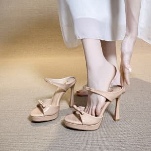 One-Strap High Heel Slide Sandals 2026 Summer New Style Platform Heeled Sandals Women's Versatile Sexy Bow Sandals