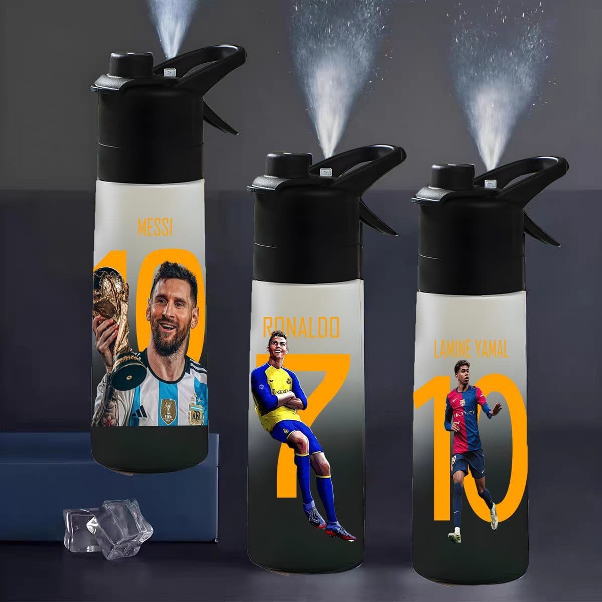 Football Messi Sports Spray Water Cup for Students and Boys, Large Capacity Plastic Water Bottle, Portable Mbappe Cup