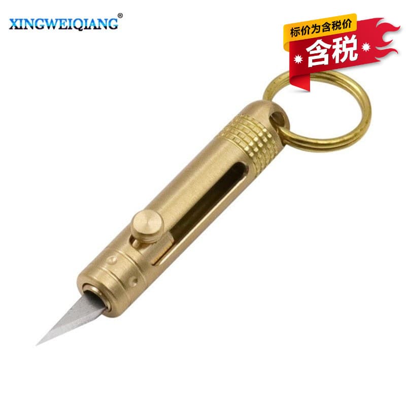 Tax-Included Brass Utility Knife, Self-Defense Keychain, Bolt-Action Precision Outdoor Knife for Package Opening and Craft Cutting