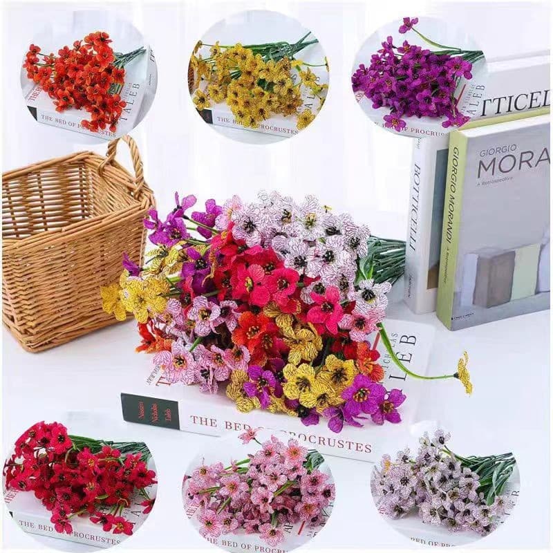 Amazon Artificial Flowers 5-Head Spring Grass Flower 5-Head Water Grass Silk Printed Cloth Flower 5-Head Violet Engineering Cross-border Simulated Flower