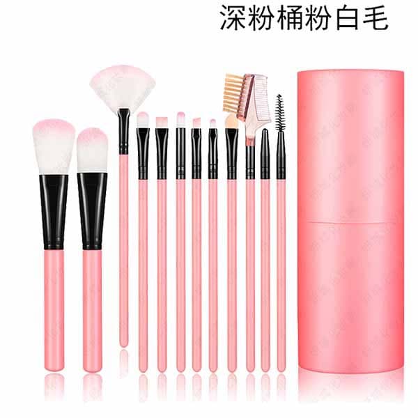 Korean Style High-End 12-Piece Makeup Brush Set in Oval Barrel, Beginner-Friendly