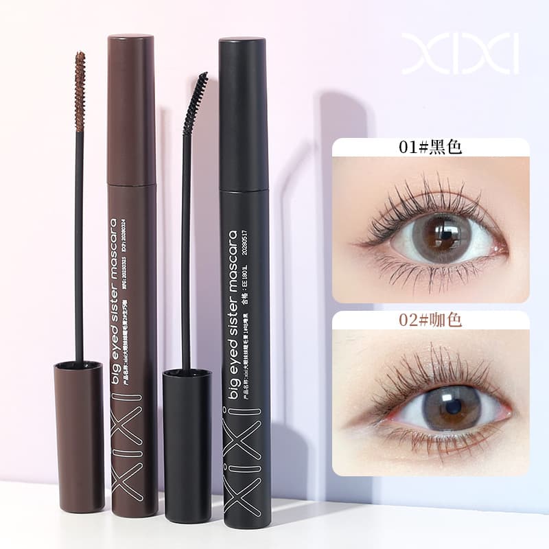 Xixi Big-Eyed Sister Mascara Colorful Not Easy to Smudge Female Small Brush Head Natural Long Thick Light Brown Black