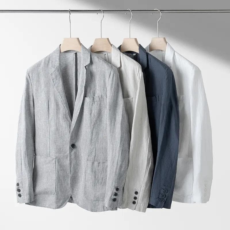Spring and Summer Casual Blazer for Men, Lightweight, Loose Fit, Notch Lapel, Linen, Wrinkle-Resistant, Solid Color
