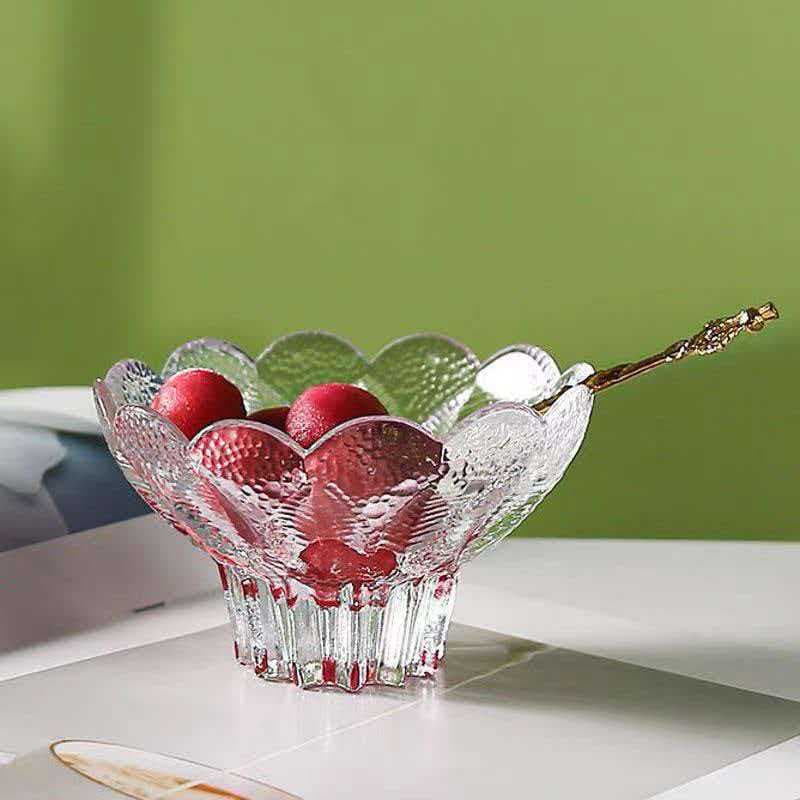 Luxury Lotus Relief Glass Bowl and Plate Set Creative Petal Fruit Bowl Salad Bowl Dessert Bowl Bird's Nest Bowl