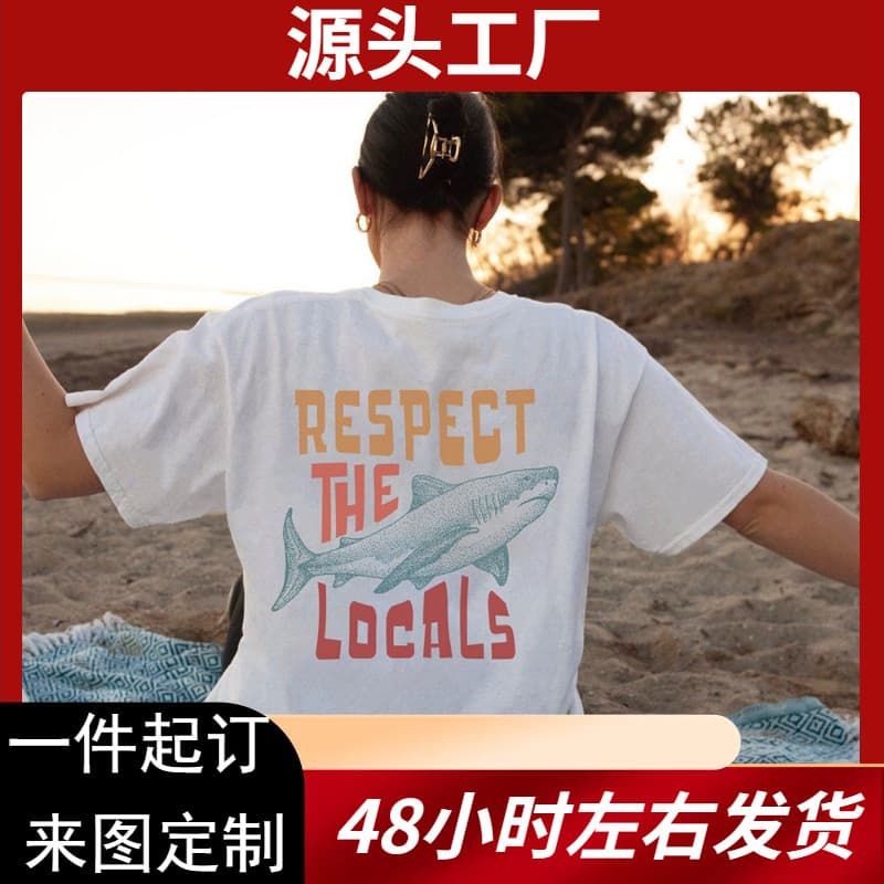 Respect The Locals Shark T-Shirts Women Street Hip Hop Clothes