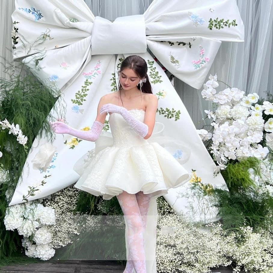 French-style mini dress light wedding gown for bride wedding engagement high-end luxury elegant birthday banquet evening dress