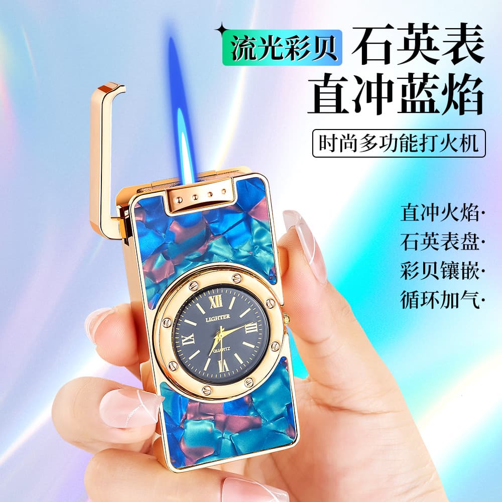 Colorful Shell Inlaid Trendy Watch Inflatable Windproof Direct-Flame Retro Creative Lighter Gift for Boyfriend Wholesale