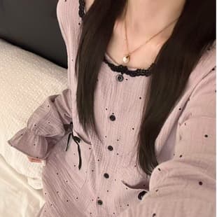 Spring Autumn Women's Cloud Cotton Long Sleeve Long Pants New Round Neck Cardigan Two-Piece Set Casual Simple Loungewear Wearable Outside