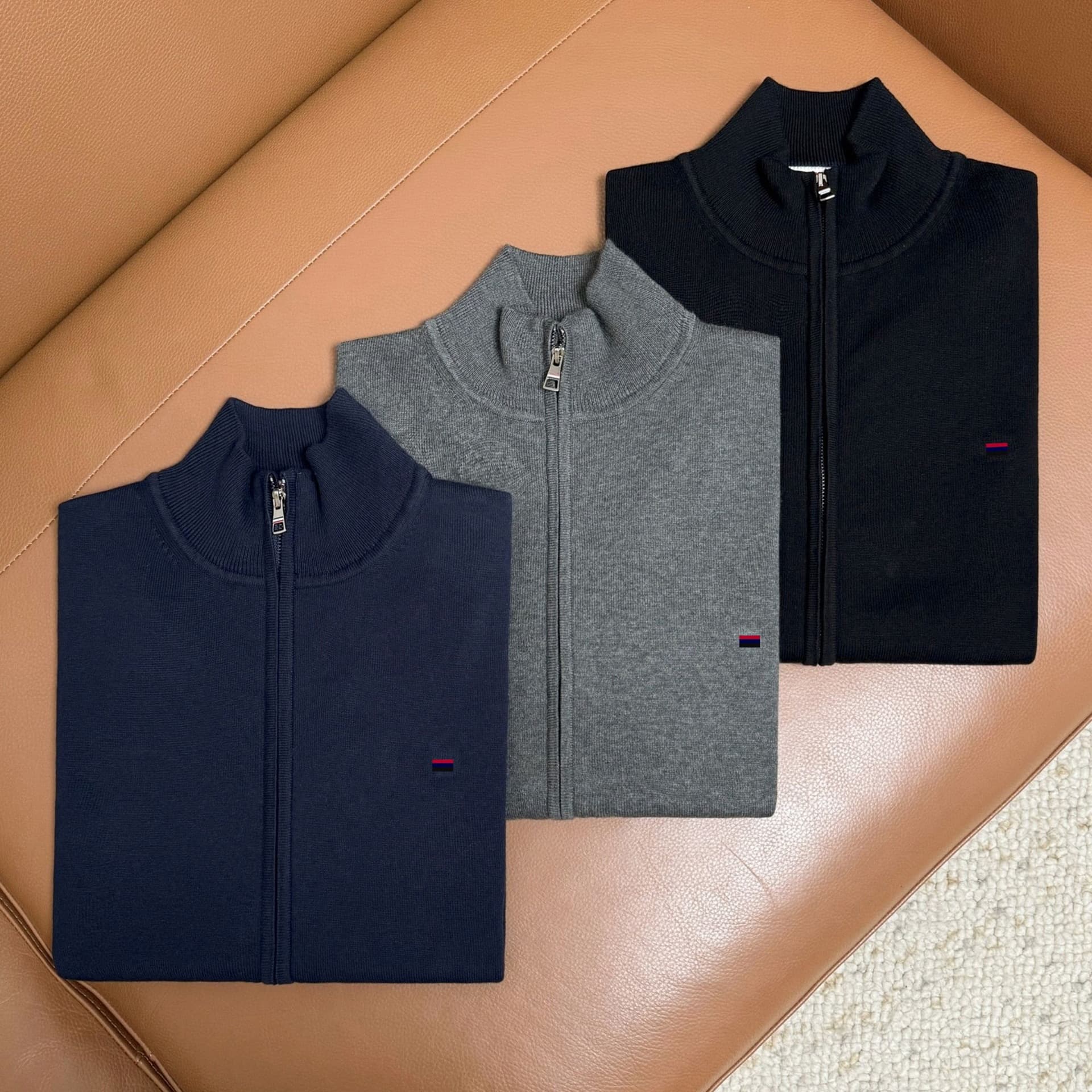 New High-Quality Tangmi Business Casual Men's Sweater Zipper Stand Collar Cardigan Men's Pure Cotton Knit Sweater