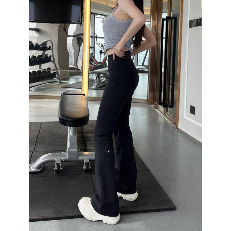 Alo yo High-Waist Flared Leggings for Women, Slimming Black & Gray Pink, Quick-Dry Fitted Yoga Pants with Lifting Effect