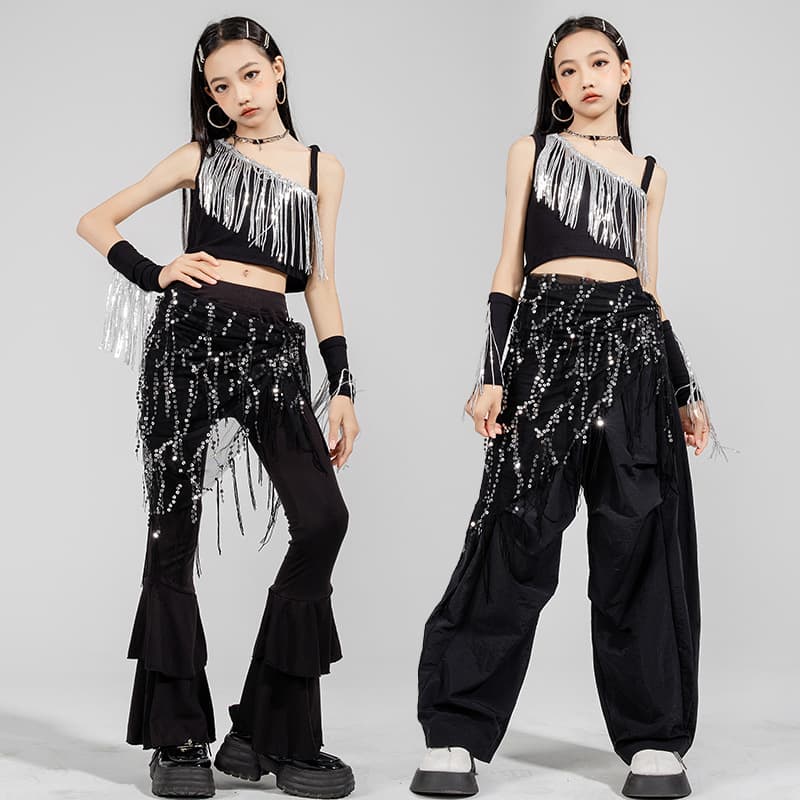 Girls exposed navel jazz jazz street dance performance costumes female group model catwalk practice trendy cool tassel performance costumes