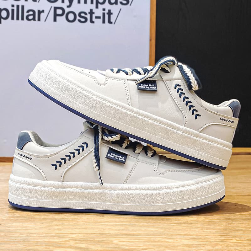 Thick Sole Hong Kong Style Big Round Toe White Sneakers Men, Ins Trendy 2024 Autumn Korean Casual Wheat Student Plimsolls 1386