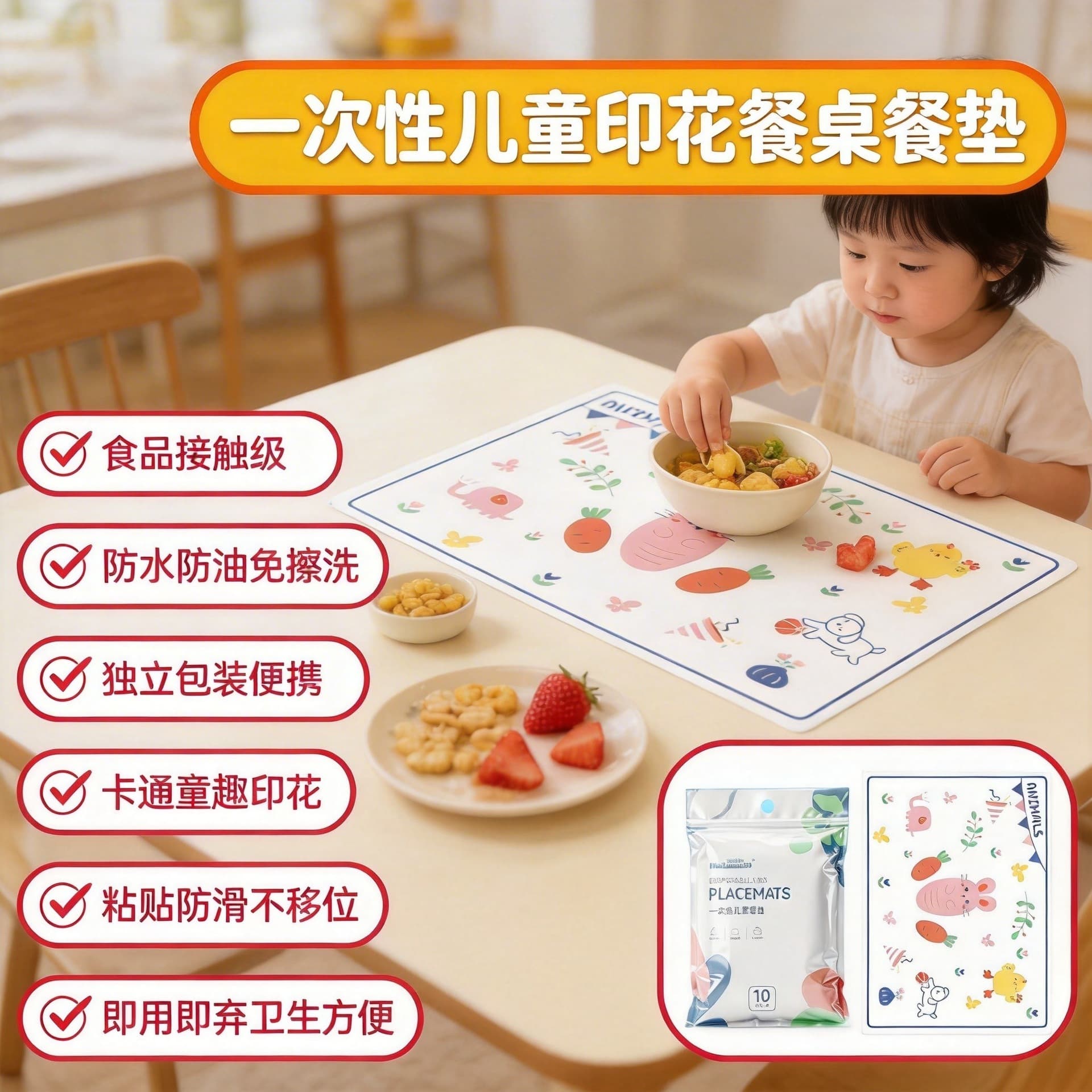 Disposable Placemats for Kids Waterproof and Oil-Proof Elementary School Student Desk Mats Portable for Outings Baby Dining Table Cloth Table Cover for Home Use