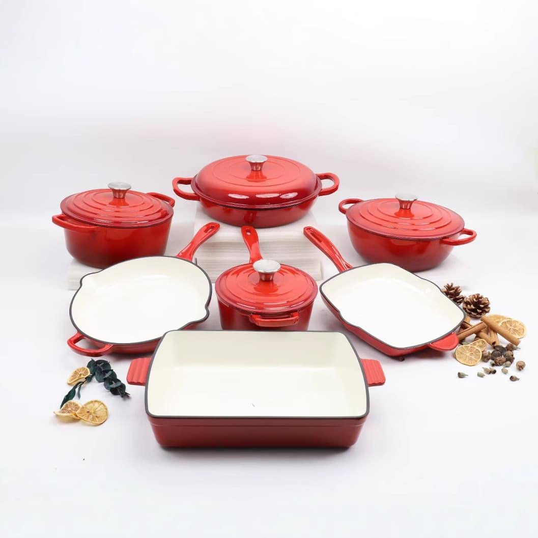 Enameled Cast Iron Cookware Set, Dutch Oven, Stockpot, Frying Pan, Seafood Pan, Skillet Set, Thickened, Uncoated, Induction Compatible