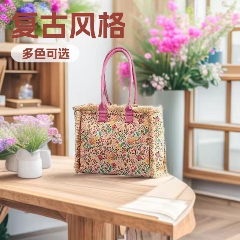 Cross-Border Women's Bag European American Retro Tote Bag Bohemian Handbag Large Capacity Canvas Bag Women's Bag