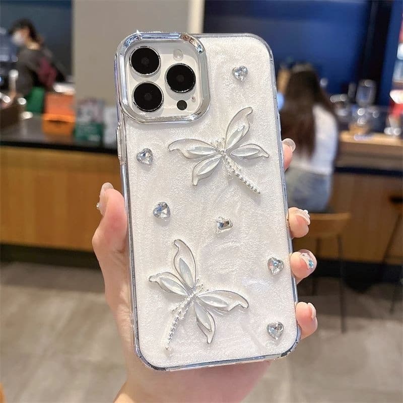 3D Rhinestone Dragonfly Case for iPhone 17, iPhone 16/15 Pro Max, Premium Anti-Drop for 14, X