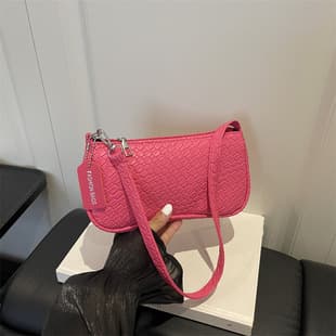 2026 Solid Color Casual Fashion Woven Texture Simple Stylish Design Large Capacity Trendy Handheld Single Shoulder Underarm Women's Bag