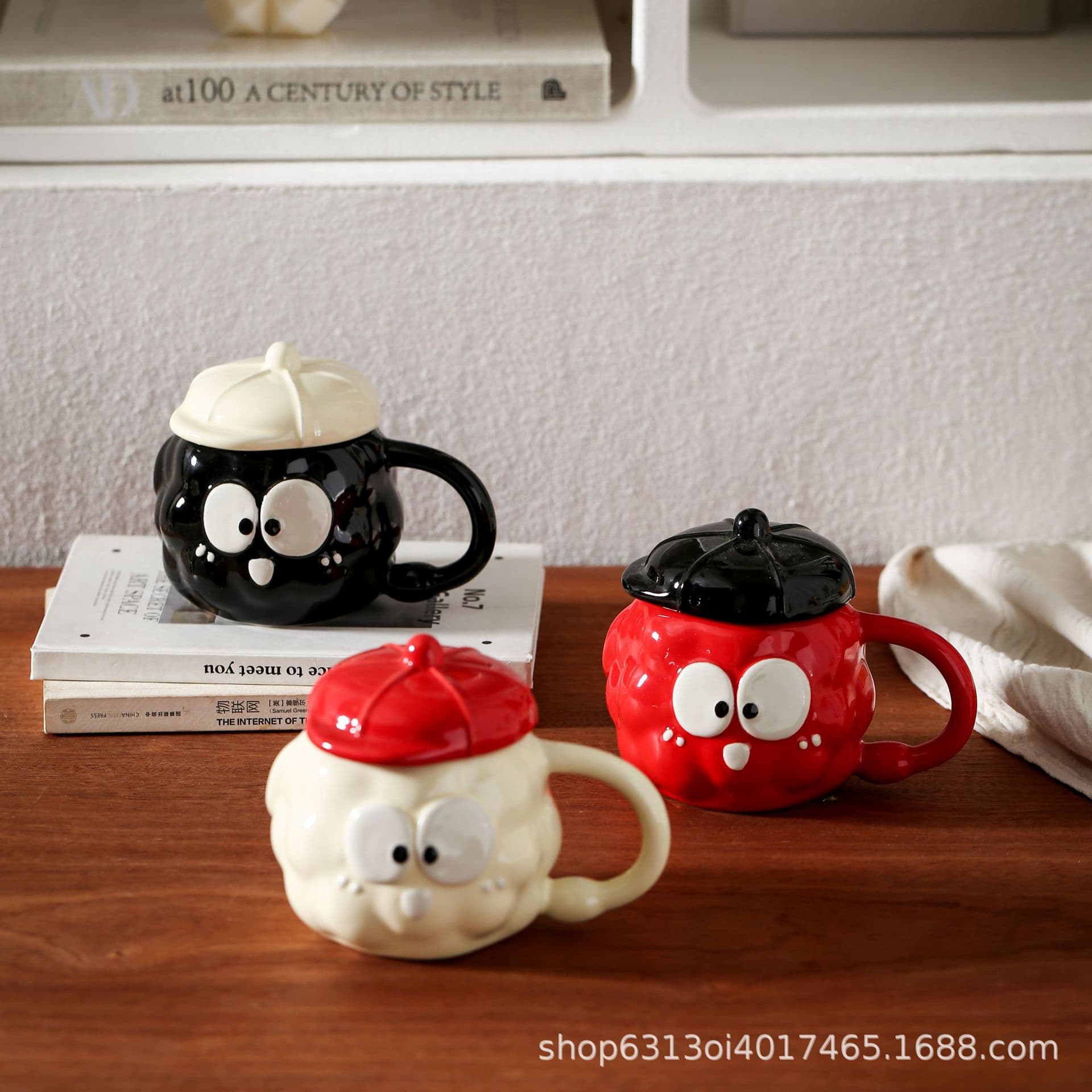 Cute Funny Coffee Cup with Lid, Hand-Painted Ins Style, High Appearance Ceramic Cup, Creative Home Couple Water Cup Gift