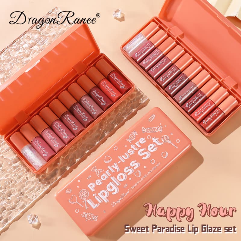 10-piece Orange Hydrating Lip Glaze Lipstick Set Moisturizing Lip Tint Gloss Cute Box Suitable For All Occasions