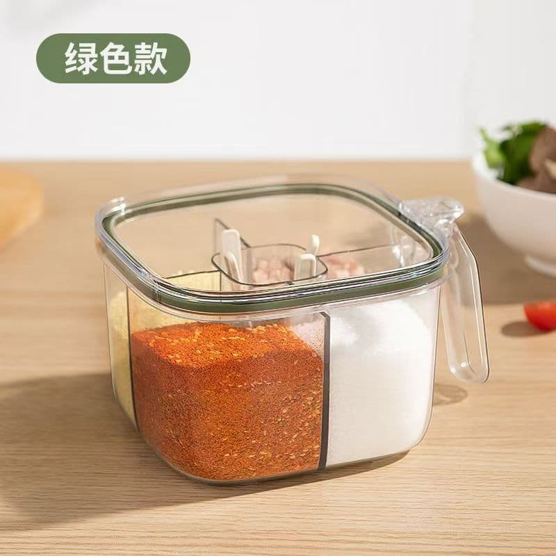 Upgraded household kitchen spice containers with sealed moisture-proof compartments for salt/MSG/pepper
