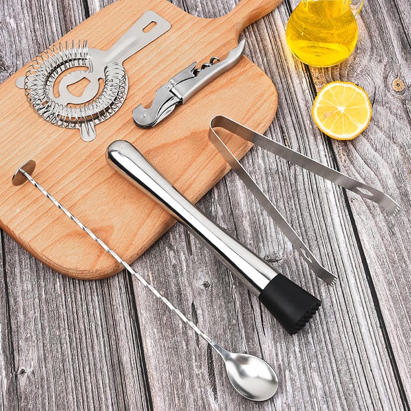 Manufacturer Wholesale Stainless Steel Cocktail Strainer, Five-Piece Mixology Set with Beer and Wine Opener and Stirring Spoon