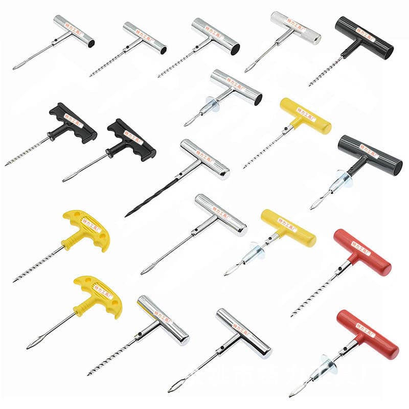 Tire Repair Tool Handle Set with Open Needle, Thread Needle, Spiral Needle, File Needle, and Extension Needle