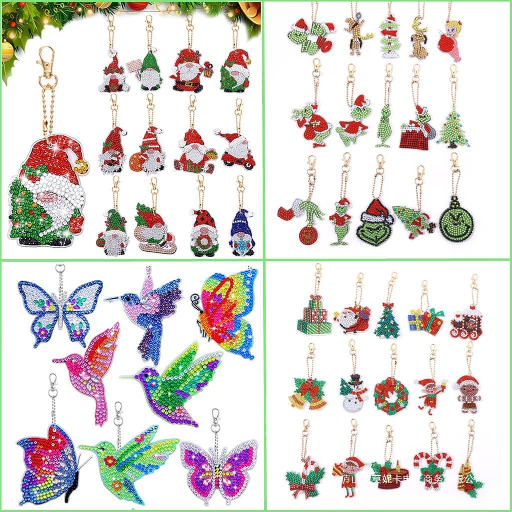 5D Diamond Painting Butterfly Hummingbird Keychain Diamond Art Snowflake Diamond Painting Keychain Christmas Hook Pack