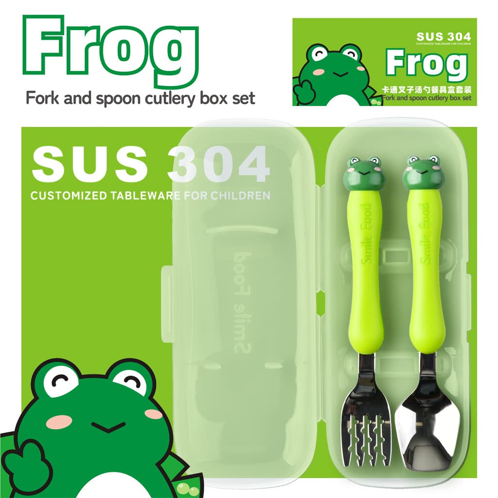[In stock, quick delivery] DCS2090 Cartoon Fork and Spoon Tableware Portable Travel Two-piece Stainless Steel Tableware Set