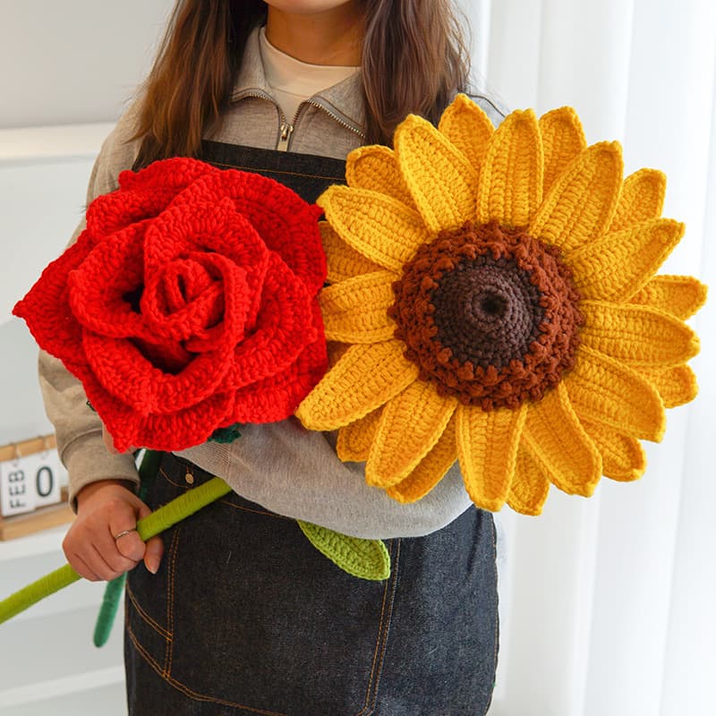 Valentine's Day 1m Large Rose Crochet Sunflower Gift Home Decoration Prop Confession Tool
