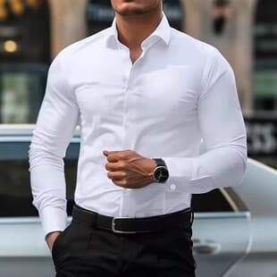 Muscular Fit Men's Business Shirt, Wrinkle-Free Professional Workwear, Summer Casual Long Sleeve Shirt