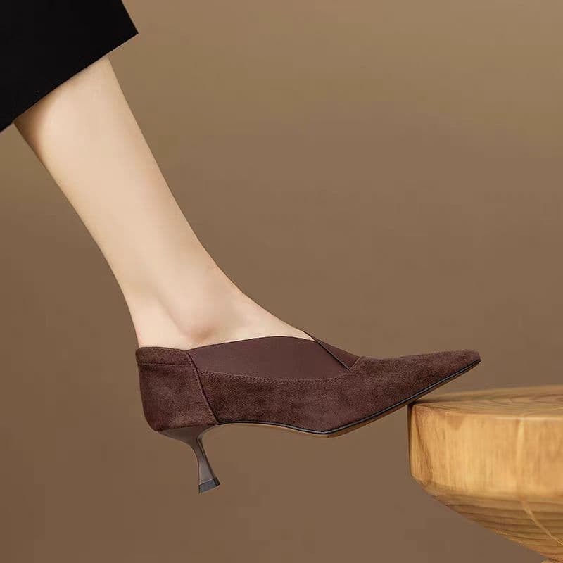 French Wine Red V-Cut High Heels for Women 2024 Autumn/Winter New Arrival Matte Soft Leather Simple Pointed Toe Thin Heel Shoes