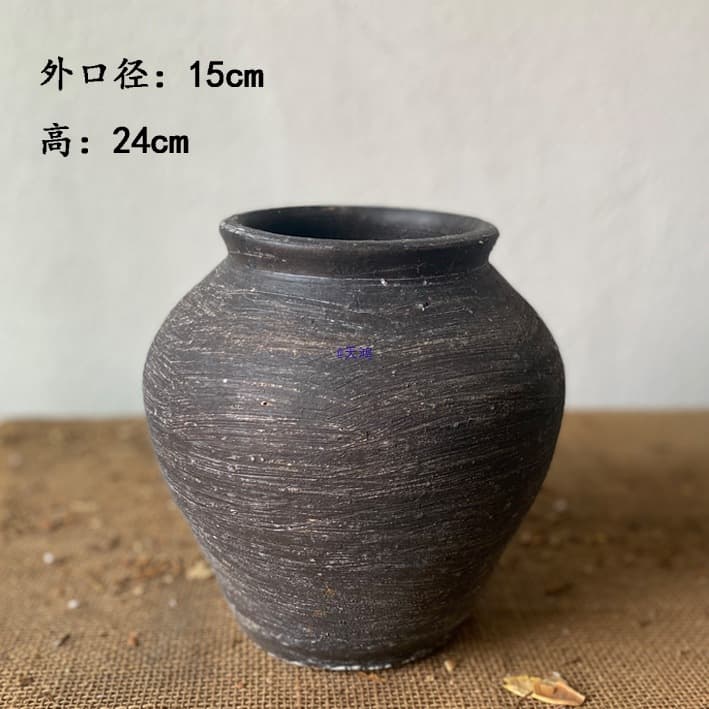Qing slightly defective flower pot, orphan treatment pot, retro old mud tile stoneware pot with dried flowers and vase ornaments