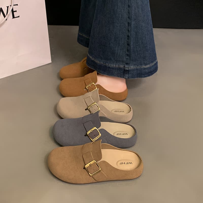 Suede Birkenstock shoes for women 2025 new spring and autumn outer wear fishing Birkenstock toe half slippers one-legged single shoes