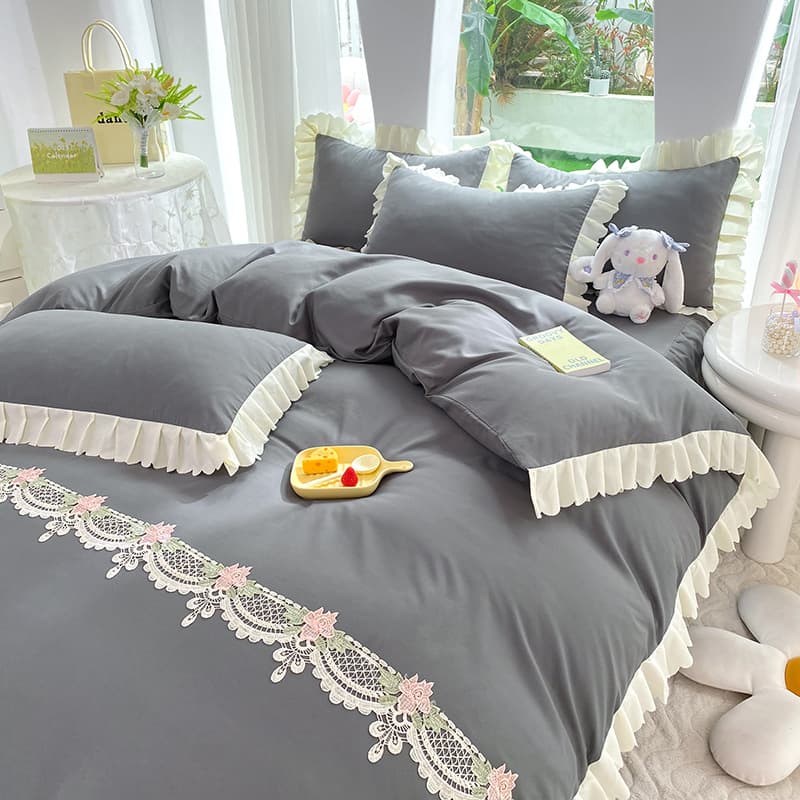 Cross-border Korean-style Lace Sanded Bed Skirt 4-Piece Set Bed Sheet Duvet Cover Bed Skirt Bedding Wholesale
