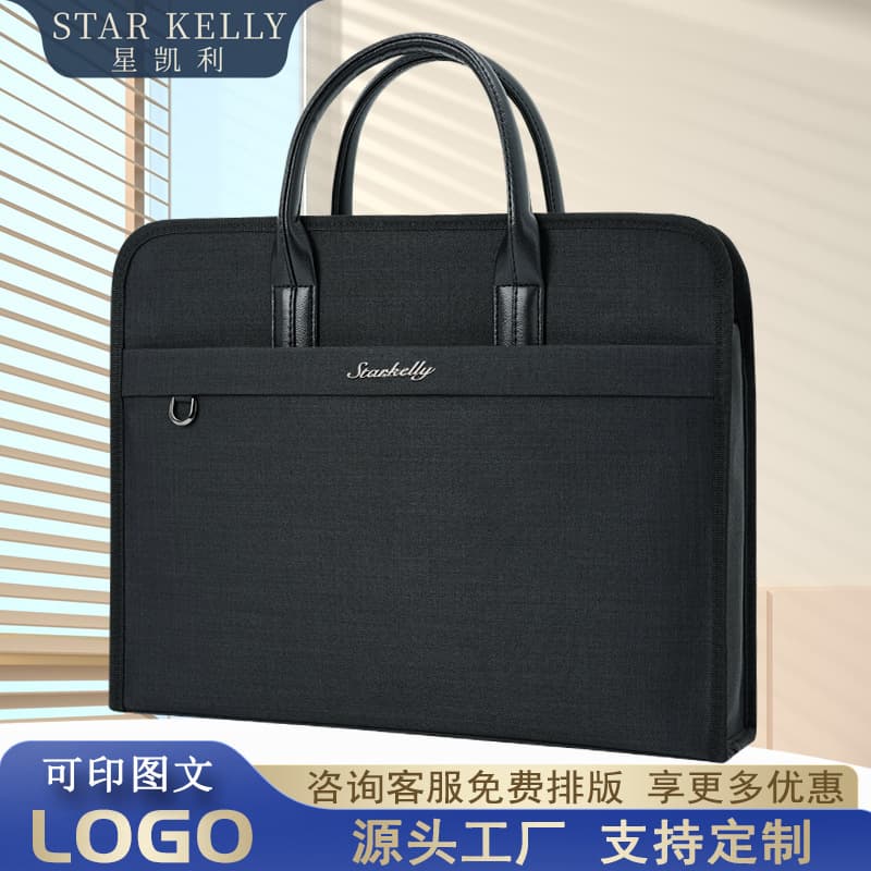 Business Office Handheld File Bag Meeting Bag Oxford Cloth Men's Document Bag Computer Bag Briefcase with Custom Printing