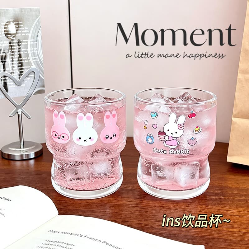 Ins Glass Coffee Cup, Juice Cup, Cartoon Water Cup, High Appearance, Cute Milk Cup, Beverage Cup for Home Use
