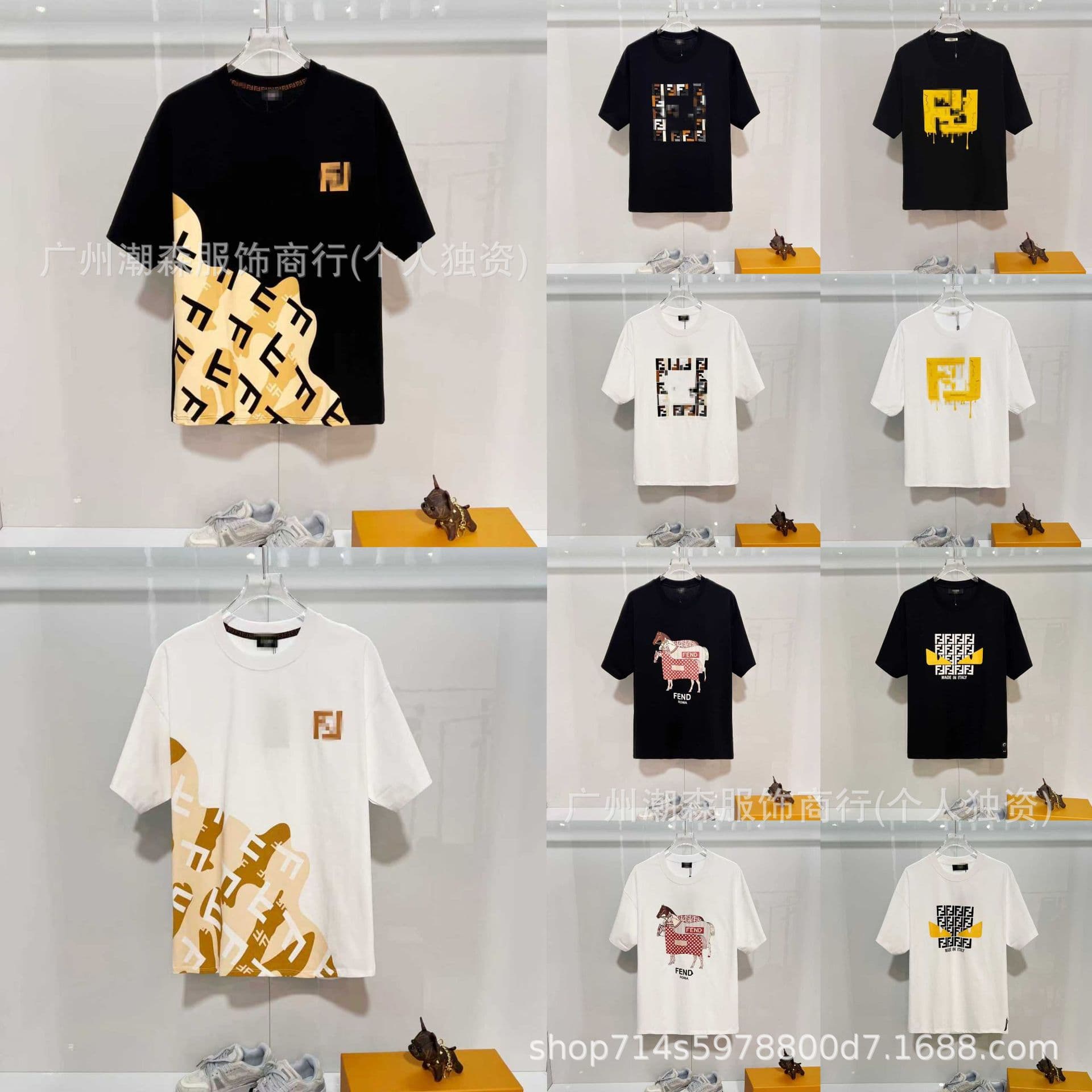 Cross-border FEN Correct Version F Monster Eyes Letter Print Classic Round Neck Unisex Short Sleeve T-Shirt