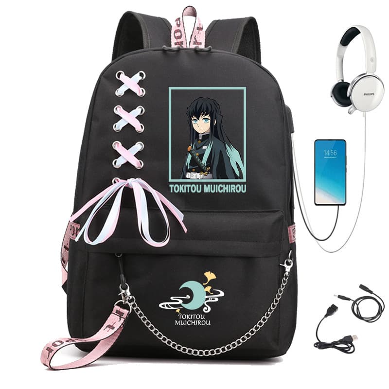 Muichiro Tokito Demon Slayer Printed Backpack Chain Oxford Cloth Student Outdoor Shoulder Bag 1107-31