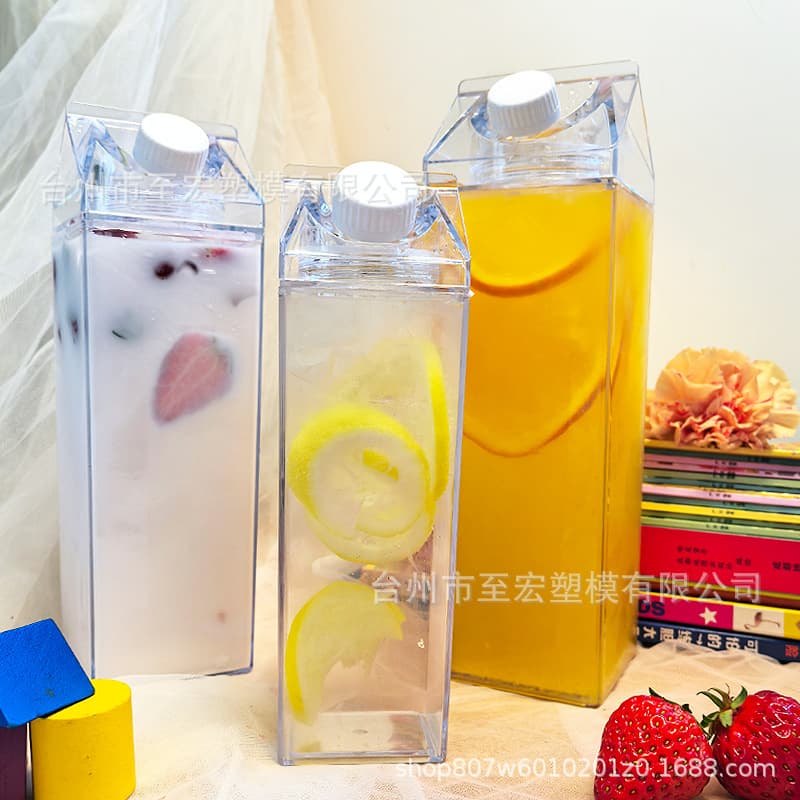 New transparent simple milk cup transparent PS plastic square water cup creative cartoon milk bottle printing LOGO