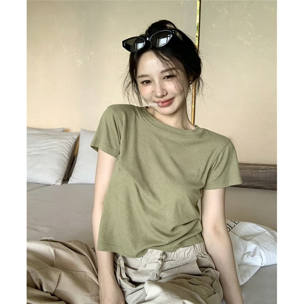 Bamboo Ribbed Simple Short-Sleeve T-Shirt for Women, Summer 2026 New Slim-Fit Basic Top with a Flattering Design