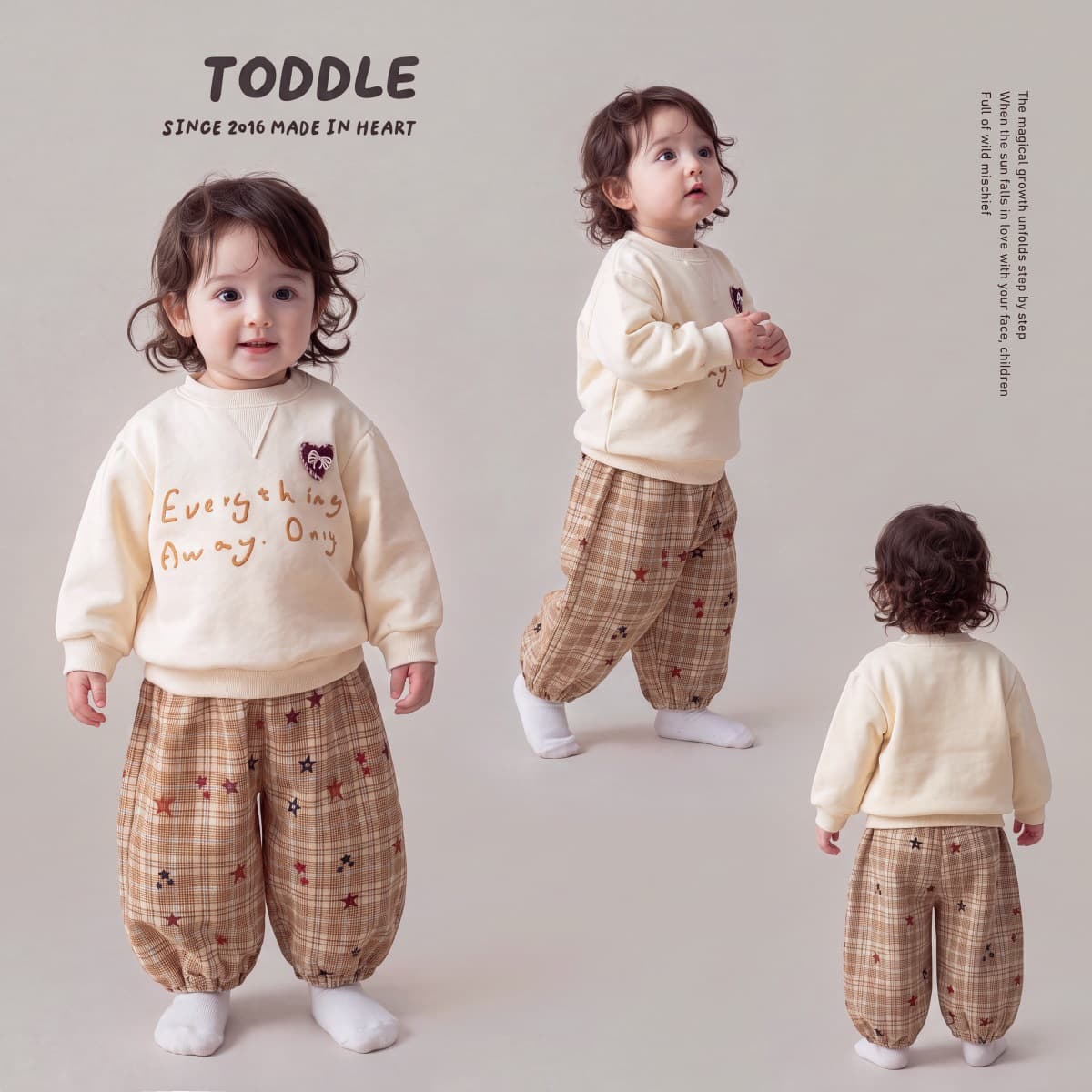 Korean baby girl autumn clothes, children's fashionable long-sleeved sweatshirt, small star plaid pants, two-piece set for girls