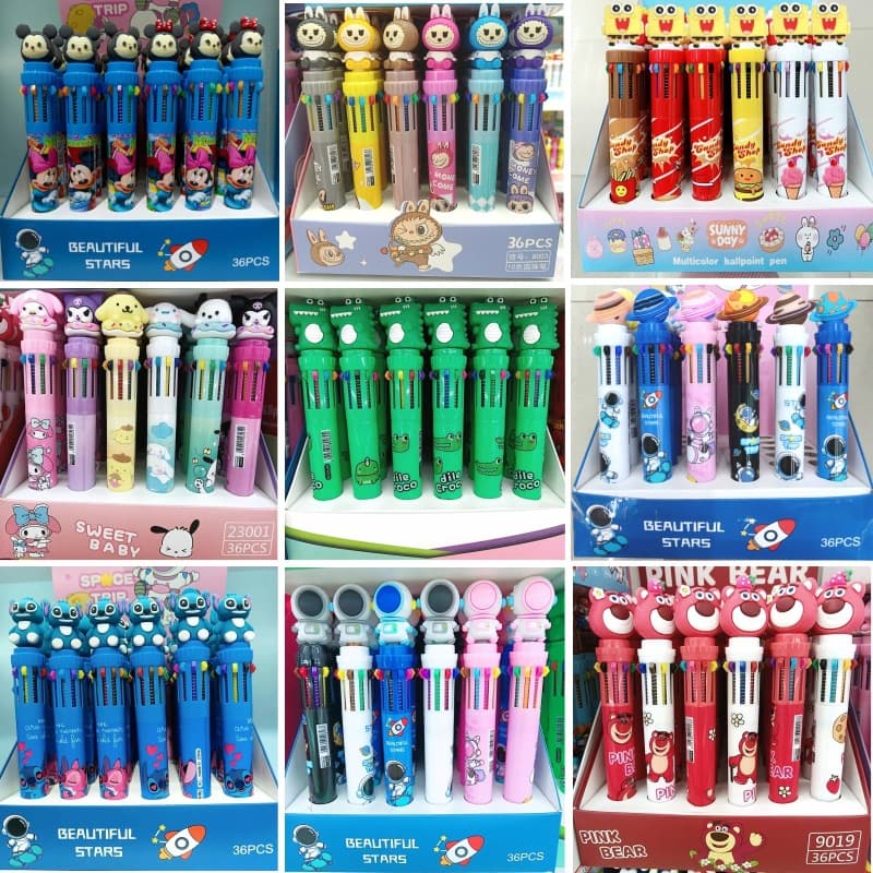 Cartoon Ten-Color Ballpoint Pen Multi-Color Press Hand Account Pen High Aesthetic Shape Colorful 10 Color Pen
