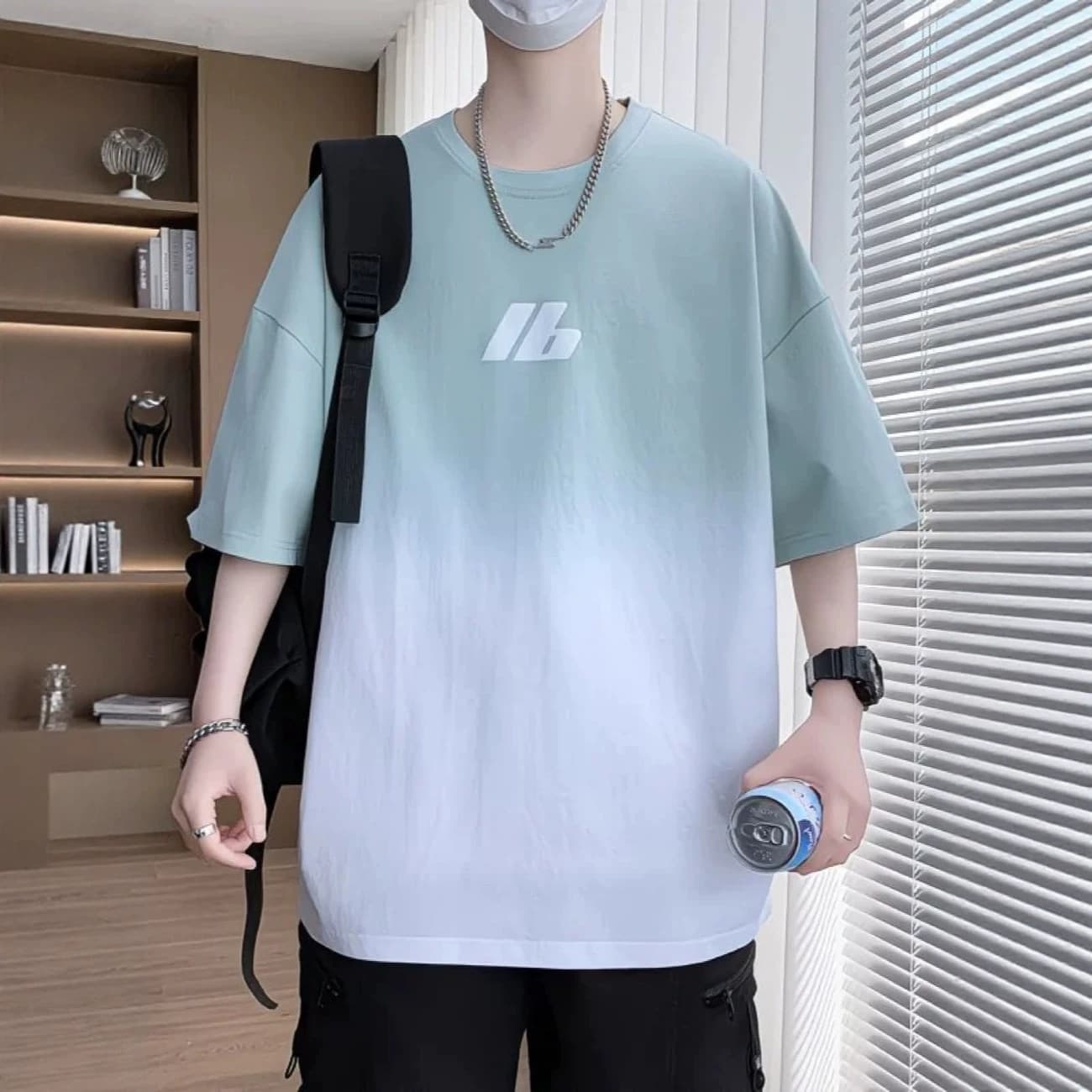 2026 Summer Short Sleeve T-Shirt Men's Teenagers Gradient Trendy Brand Ice Silk Thin Half-Sleeve T-shirt Casual Tops T