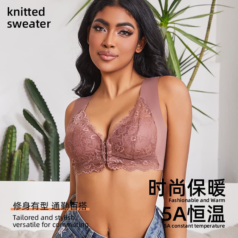 European and American cross-border style women's backless vest bra with front opening and lace, plus size women's underwear, sexy export style