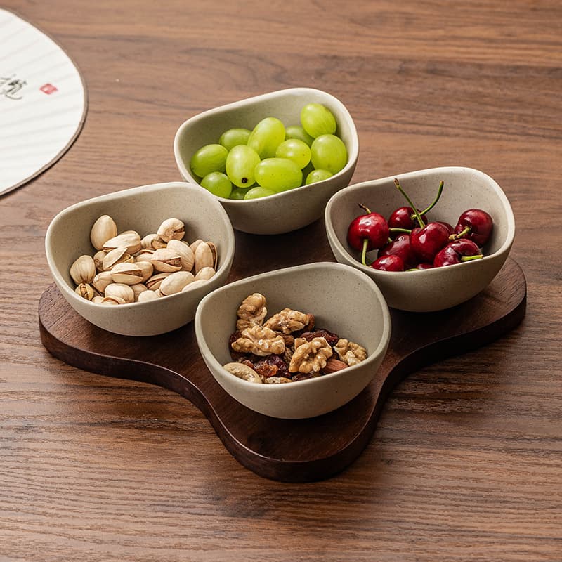Vintage-style coarse ceramic snack plate, dried fruit tray for home living room coffee table, tea snacks, nuts, candies, ceramic fruit dish