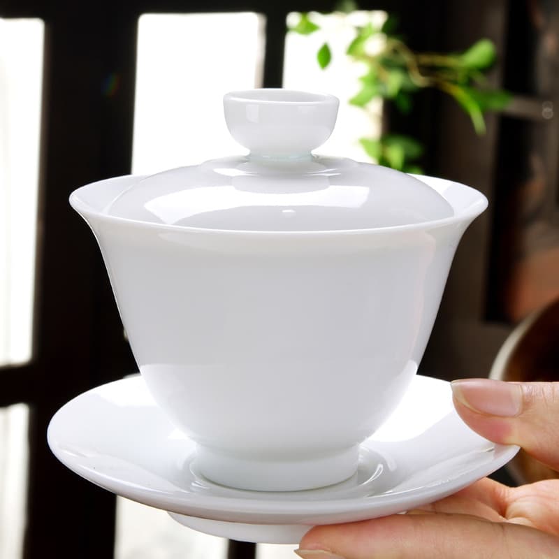 Large Gaiwan Tea Cup, High White Porcelain Tea Bowl, Ceramic Kung Fu Three-Talent Bowl, Logo Customization, Souvenir Gift