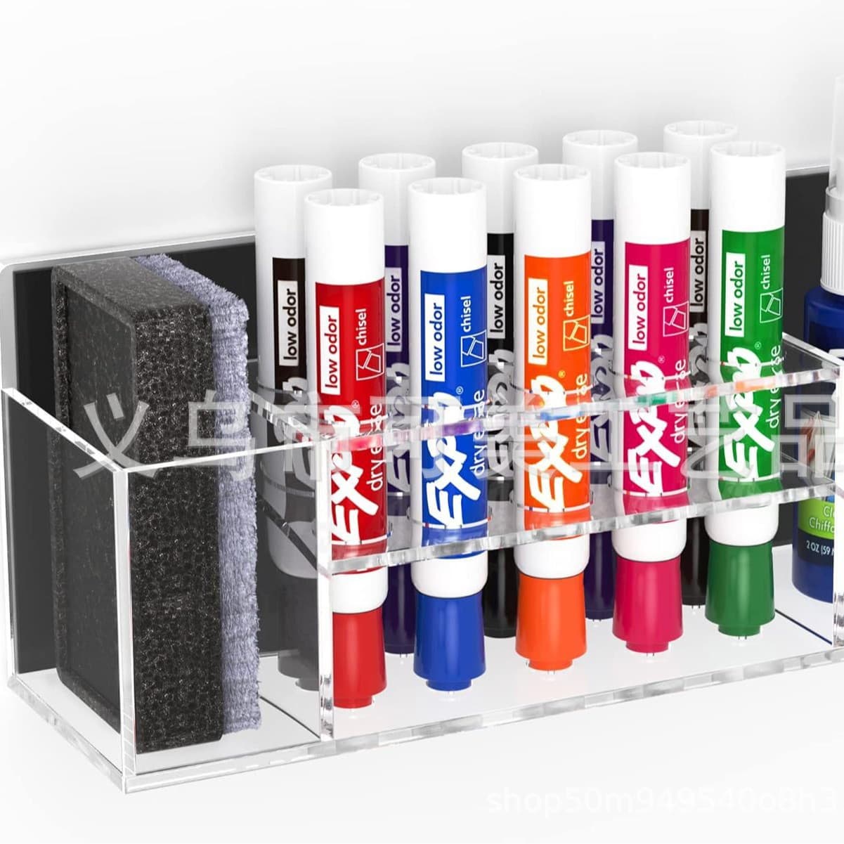 10-Slot Transparent Acrylic Wall-Mounted Dry Erase Marker and Eraser Whiteboard Supplies Holder Pencil Organizer