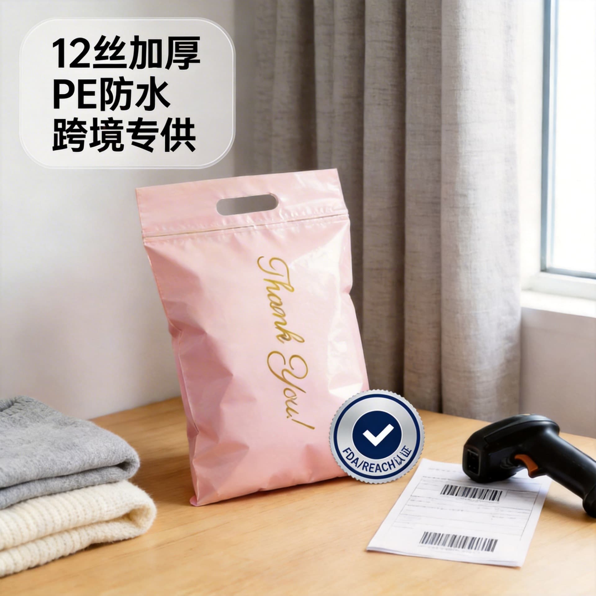 Portable express bag, envelope, plastic bag packaging, waterproof pink printed e-commerce self-adhesive bag, destruction bag