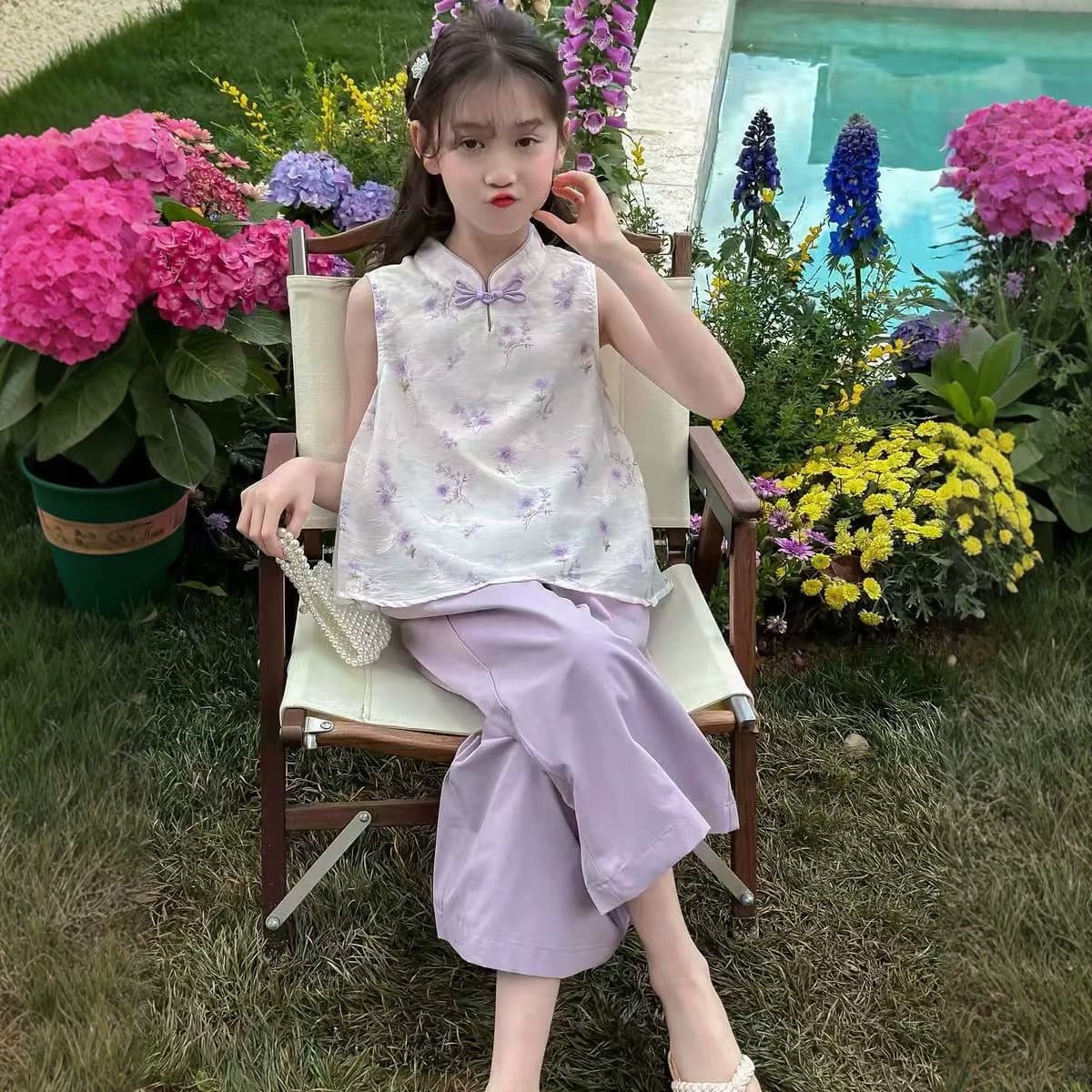 Girls' Summer Set 2026 New Style Kids Chinese Fashion Hanfu Two-Piece Set Little Girl Summer Thin Clothing