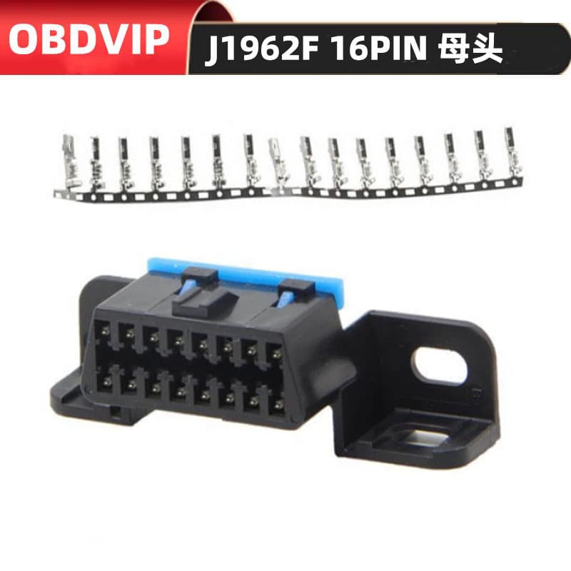 OBD2 16-Pin Female Connector, Black OBD Plug + 16-Pin Terminals + Blue Inserts